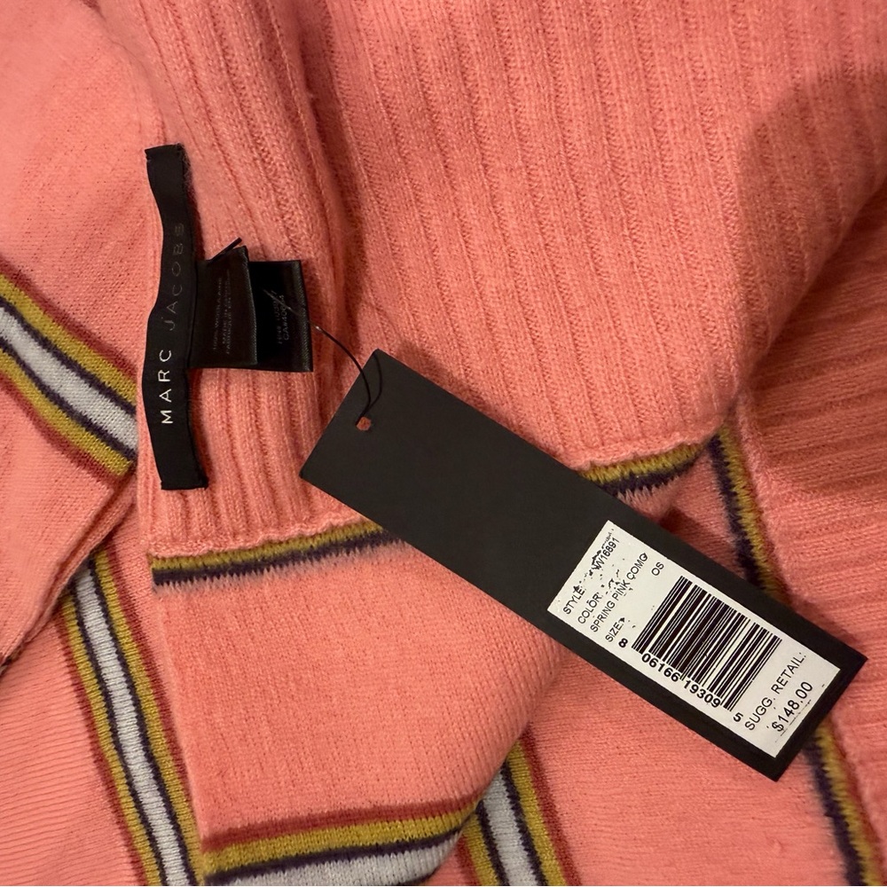 Marc Jacobs Striped Pink scarf with bow NWT 100 percent wool/laine host pick - Picture 5 of 10